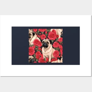 Pugs and Roses All Over Tote Bag Posters and Art